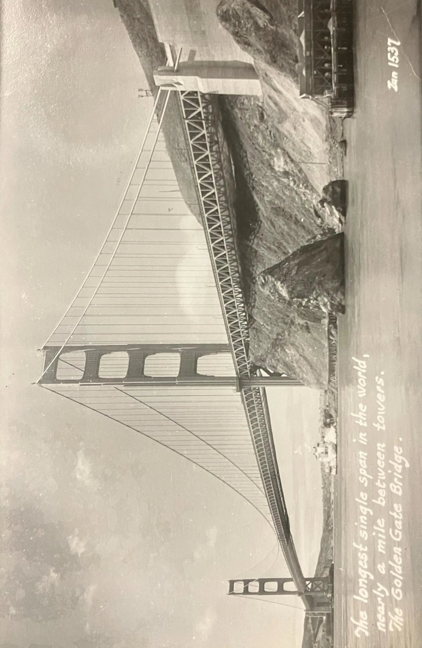 RPPC - The longest single span in the world, nearly a mile between towers. The Golden Gate Bridge - Zan - Real Photo Postcard - 1940s photo