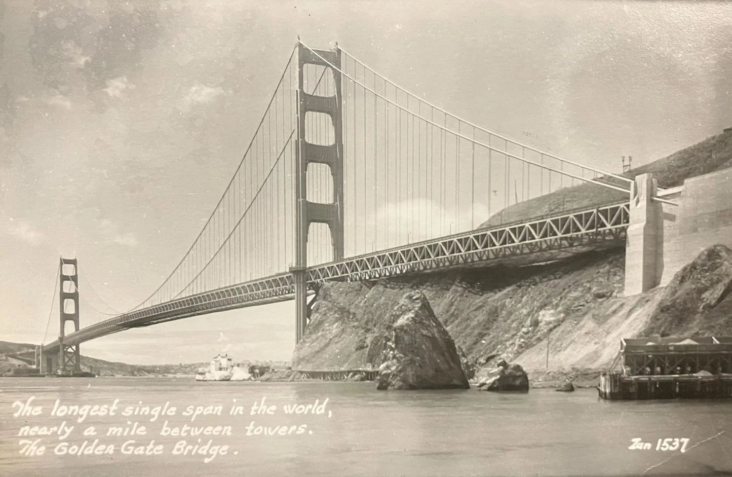 RPPC - The longest single span in the world, nearly a mile between towers. The Golden Gate Bridge - Zan - Real Photo Postcard - 1940s photo