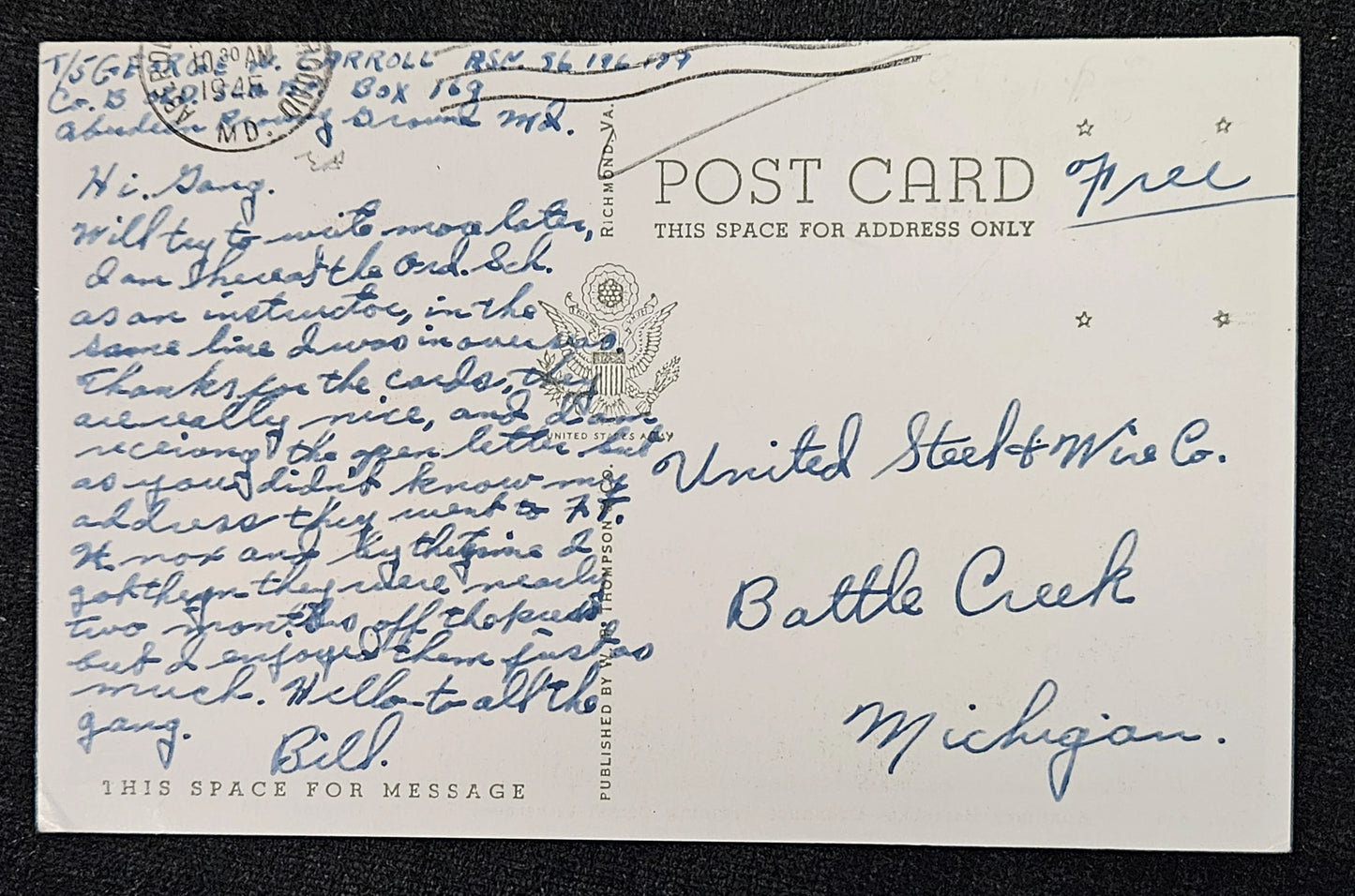 Auxiliary Barracks - Ordnance Training Center - Aberdeen Proving Ground - Maryland Photo Postcard