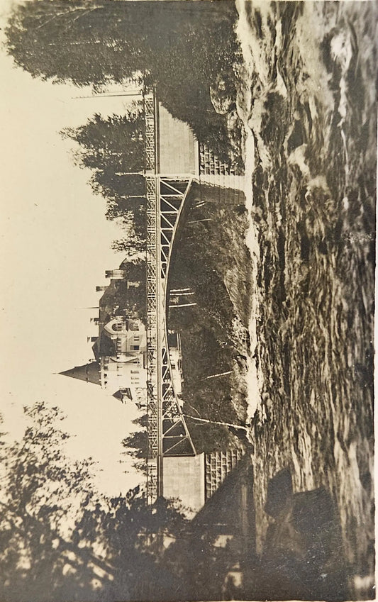 RPPC - Finland - Large Iron Bridge Over River beside Castle - Vintage International Photo Postcard