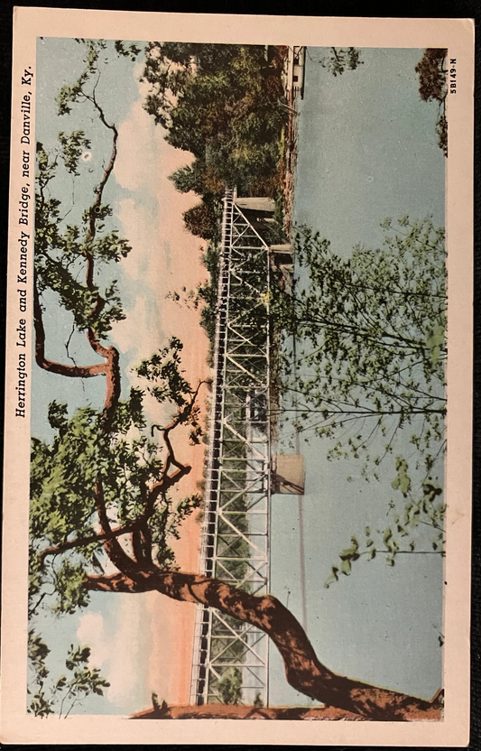 Herrington Lake - Kennedy Bridge - Danville, Kentucky - 1940s Linen Postcard