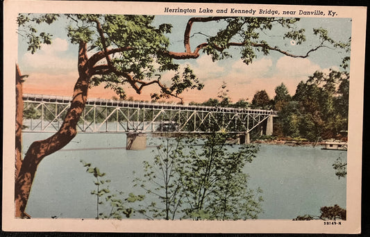 Herrington Lake - Kennedy Bridge - Danville, Kentucky - 1940s Linen Postcard