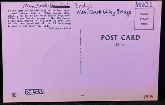 Manchester Bridge in Noble County, Ohio - Photo by Anita Knight - Vintage Ohio Postcard