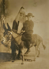 RPPC - Christmas Santa Claus With Little Boy Riding A Donkey - Real Photo Postcard