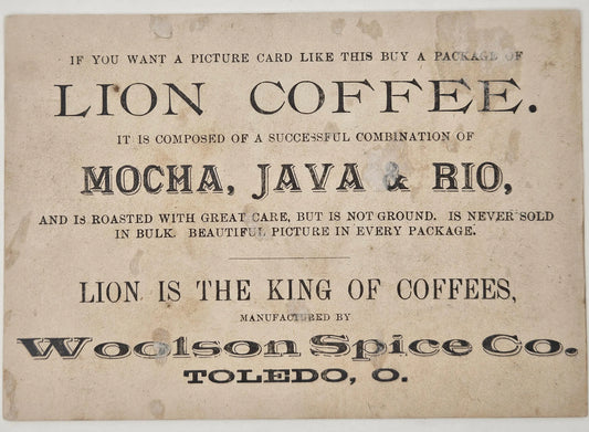 Lion Coffee Woolson Spice Co. - Toledo Ohio Trade Card - Red Rose Botanical Illustration - Collect trade cards