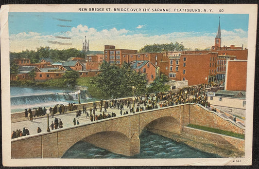 New Bridge St. Bridge over the Saranac, Plattsburg, New York - Vintage Bridge Postcard