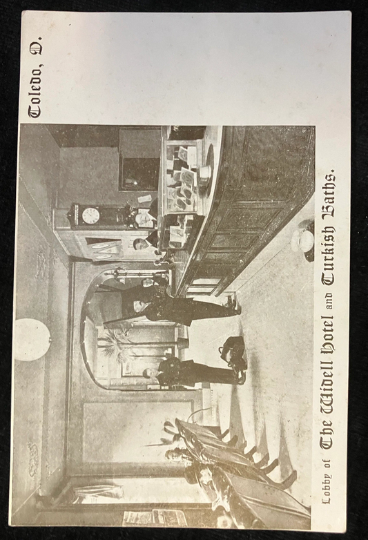 Lobby of the Widdell Hotel and Turkish Baths. - Toledo, Ohio - Vintage  Postcard