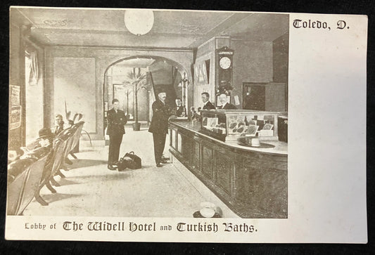 Lobby of the Widdell Hotel and Turkish Baths. - Toledo, Ohio - Vintage  Postcard