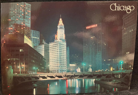Chicago - Wrigley Building and Chicago River at Night - Illinois - Photo by James Blank - Vintage Chicago River Postcard