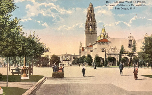 Looking West on Prada, Panama-California Exposition, San Diego, 1915. - Vintage San Diego Postcard