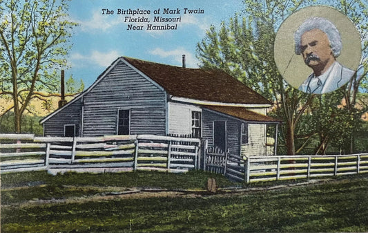 The Birthplace of Mark Twain, Florida, Missouri, Near Hannibal, Missouri - Vintage Linen Postcard