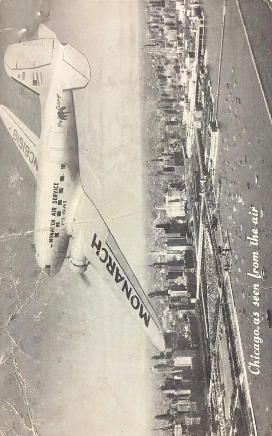 Chicago as Seen from the Air - 1950s Advertising Postcard Sight-Seeing Flights Over Chicago, Illinois - Vintage Airplane Postcard