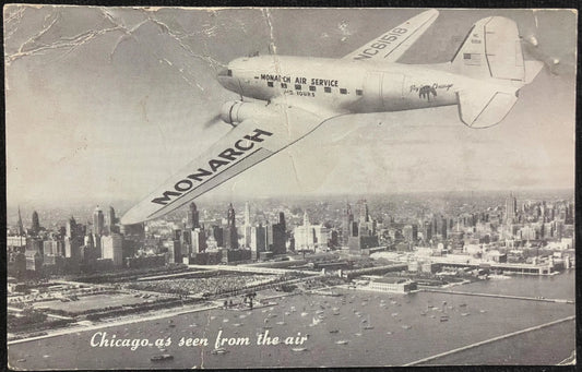 Chicago as Seen from the Air - 1950s Advertising Postcard Sight-Seeing Flights Over Chicago, Illinois - Vintage Airplane Postcard