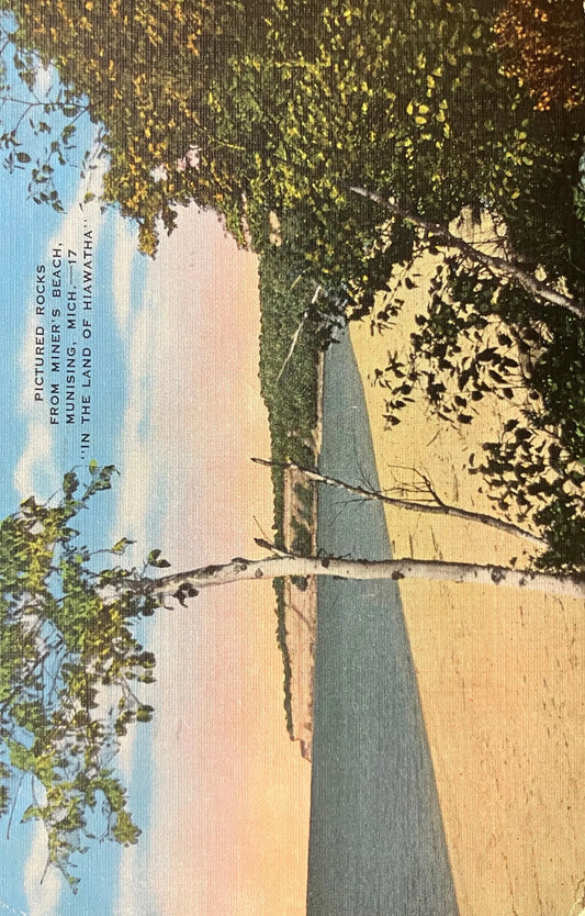 Pictured Rocks from Miner’s Beach, Munising, Michigan, “In the Land of Hiawatha,” - Vintage Postcard