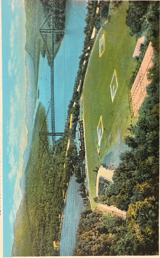 Bear Mountain Bridge, Bear Mountain Park, Hudson River, New York, Looking North - Vintage Aerial View of Bridge Postcard