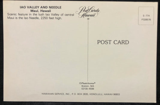 Iao Valley and Needle - Maui, Hawaii - Vintage Postcard