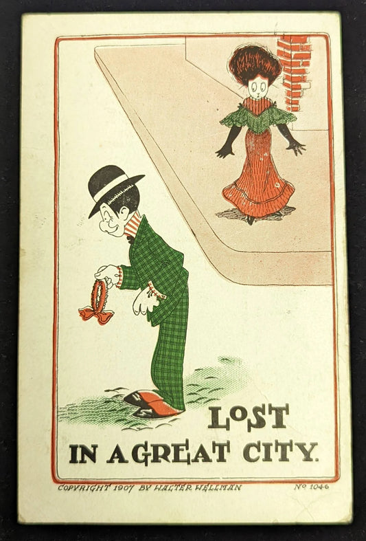 Lost In A Great City - Funny Vintage Postcard