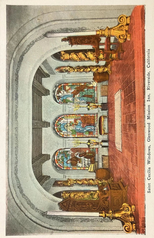 Saint Cecilia Windows, Glenwood Mission Inn, Riverside, California - Vintage Postcard