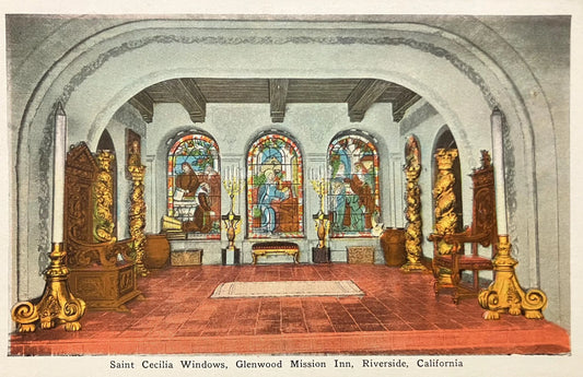 Saint Cecilia Windows, Glenwood Mission Inn, Riverside, California - Vintage Postcard