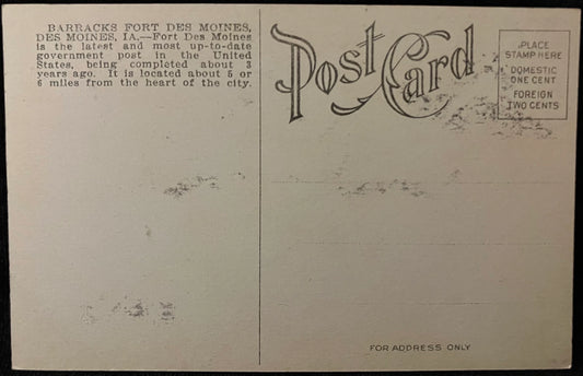 Barracks - Fort Des Moines - Des Moines, Iowa - Vintage Army Postcard