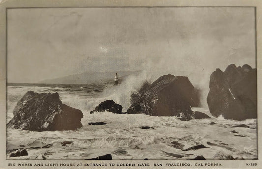 San Francisco, California - Pacific Ocean - Vintage Black and White Postcard