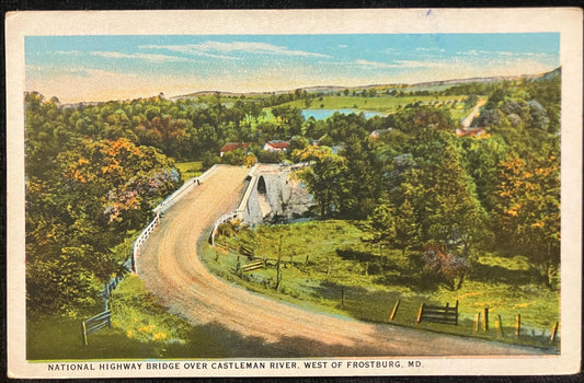 National Highway Bridge over Castleman River, West of Frostburg, Maryland - Vintage Bridge Postcard