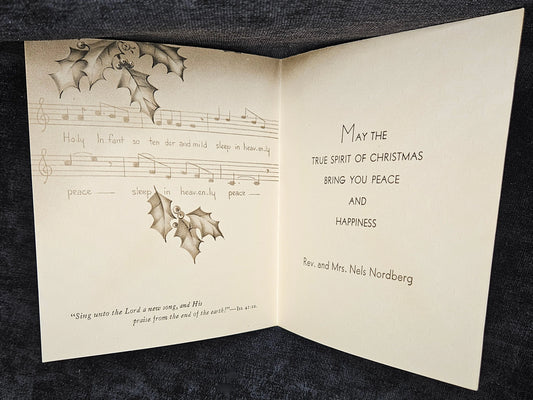 Christmas Card "A Joyous Christmas" Choir Boys below a window with sunlight - 1930 Christmas Card - personalized
