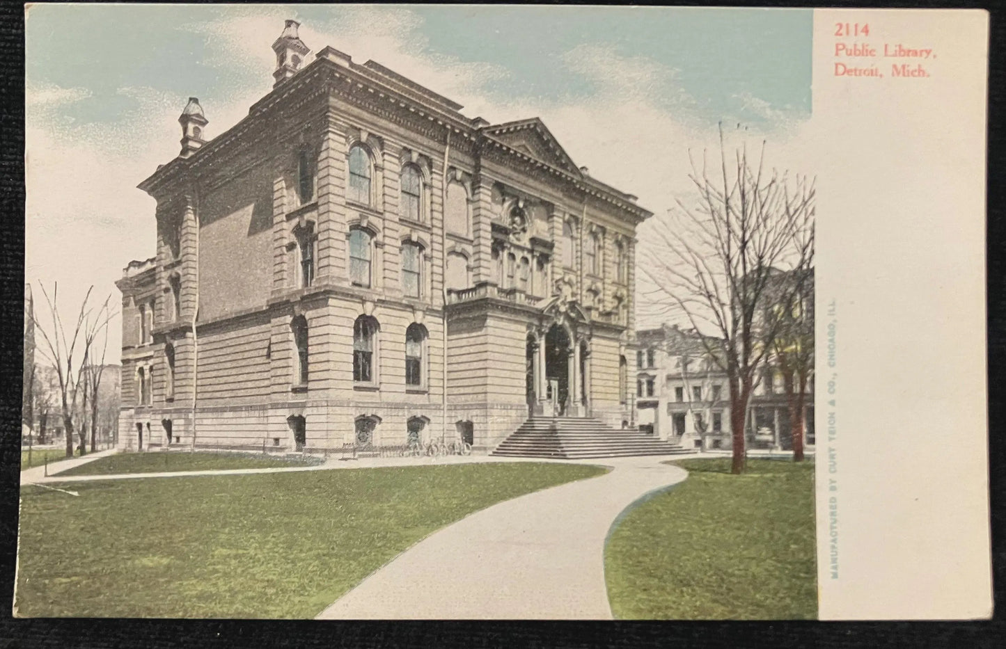 Public Library, Detroit, Michigan - Manufactured by Curt Teich & Co.- Vintage Postcard