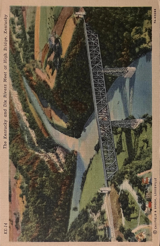 The Kentucky and Dix Rivers Meet at High Bridge - Kentucky - 1940s Linen Postcard