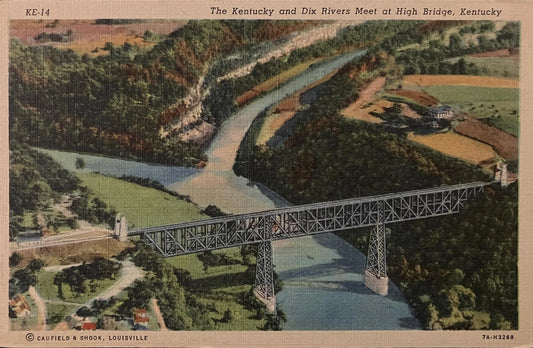 The Kentucky and Dix Rivers Meet at High Bridge - Kentucky - 1940s Linen Postcard