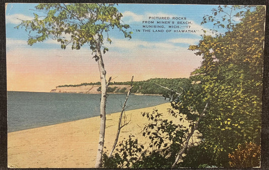 Pictured Rocks from Miner’s Beach, Munising, Michigan, “In the Land of Hiawatha,” - Vintage Postcard