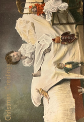 Christmas Greetings - Happy Child in Bed with Christmas Toys - Victorian Scene - Made in Saxony - Real Photo  Post Card