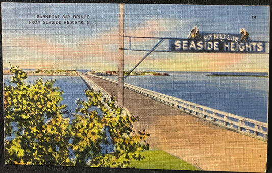 Barnegat Bay Bridge, From Seaside Heights, New Jersey - Vintage linen Jersey Shore Postcard