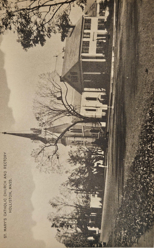 St. Mary's Catholic Church And Rectory Holliston, Massachusetts Photo - Vintage Postcard
