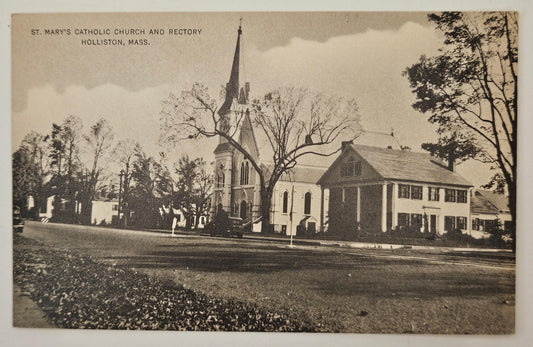 St. Mary's Catholic Church And Rectory Holliston, Massachusetts Photo - Vintage Postcard