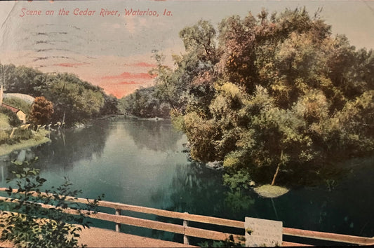 Scene on the Cedar River - Waterloo, Iowa - Made in Germany - Vintage Postcard
