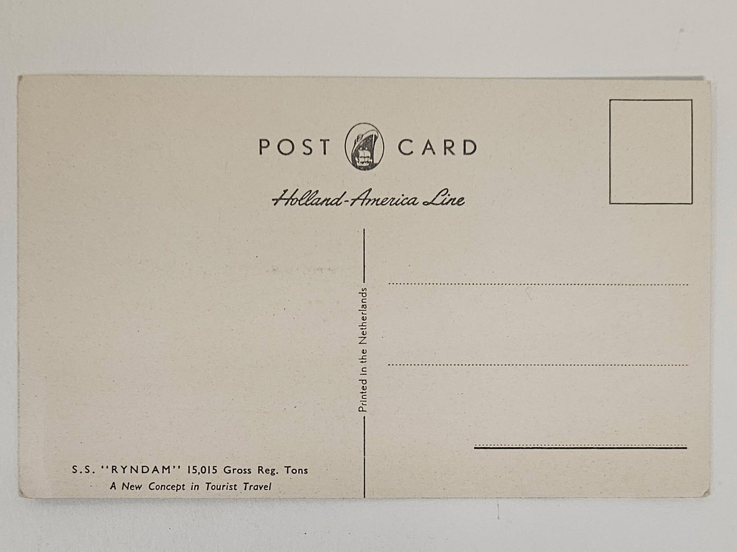 1950s Dutch Color Postcard - SS Ryndam Netherlands Cruise Ship - Holland Boat Postcard