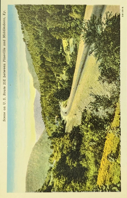 Scene on U.S. Route 25E between Pineville and Middlesboro, Kentucky - 1940s Linen Postcard