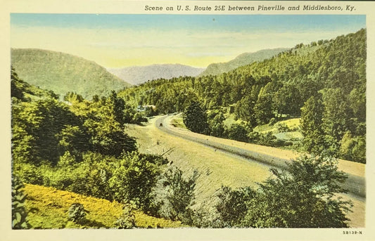 Scene on U.S. Route 25E between Pineville and Middlesboro, Kentucky - 1940s Linen Postcard