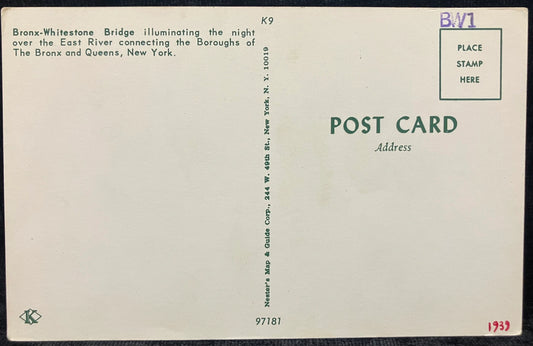 Bronx-Whitestone Bridge - New York - Vintage 1970s Bronx Bridge Postcard