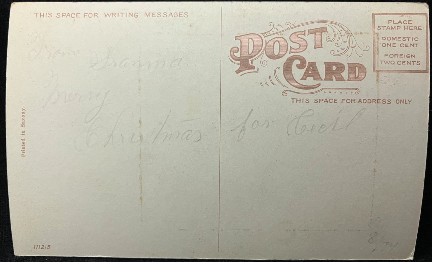 Christmas Greetings - Happy Child in Bed with Christmas Toys - Victorian Scene - Made in Saxony - Real Photo  Post Card