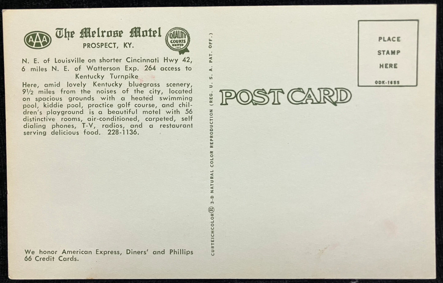 The Melrose Motel - Prospect, Kentucky - Vintage Motel Postcard