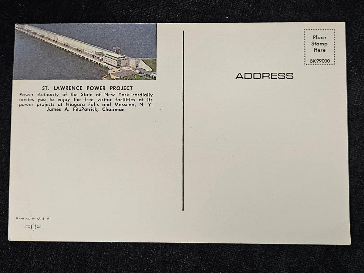 back of unmailed postcard. printed description: St. Lawrence Power Project, Power Authority of the State of New York...