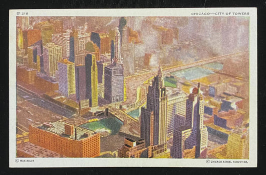 City of Towers, Chicago, Illinois - Vintage Downtown Chicago Postcard - 1930s
