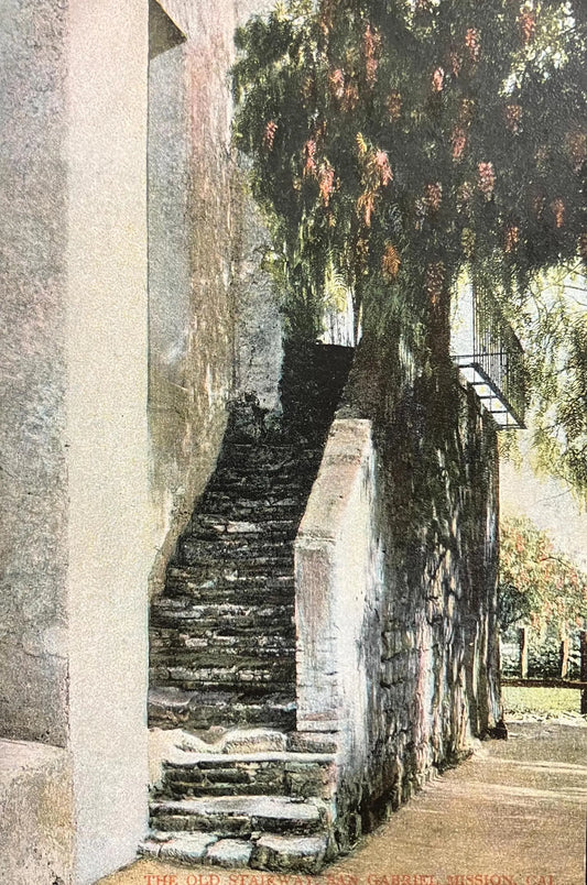 The Old Stairway, San Gabriel Mission, California - Printed in Germany - Vintage Mission Postcard -1910 Postcard