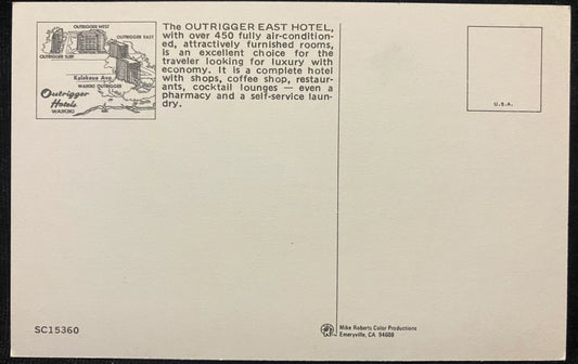 The Outrigger East Hotel - Waikiki, Honolulu, Hawaii - Vintage Hotel Postcard