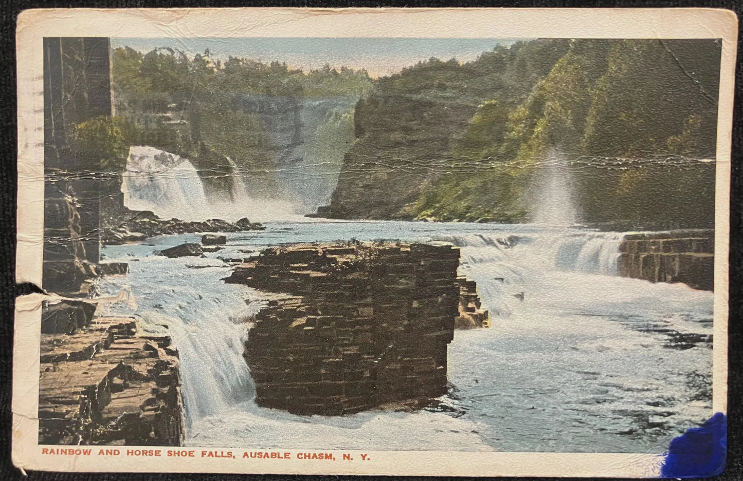 Rainbow and Horse Show Falls, Ausable Chasm, New York - Vintage Waterfall Postcard