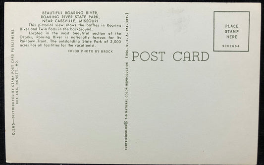 Roaring River State Park near Cassville, Missouri - Photo: Brock - Vintage State Park Postcard