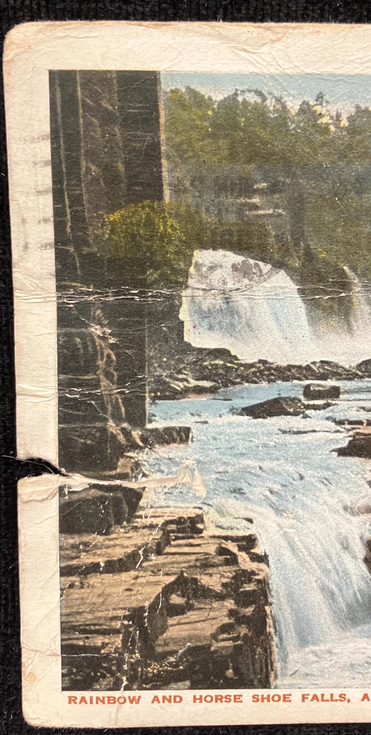 Rainbow and Horse Show Falls, Ausable Chasm, New York - Vintage Waterfall Postcard