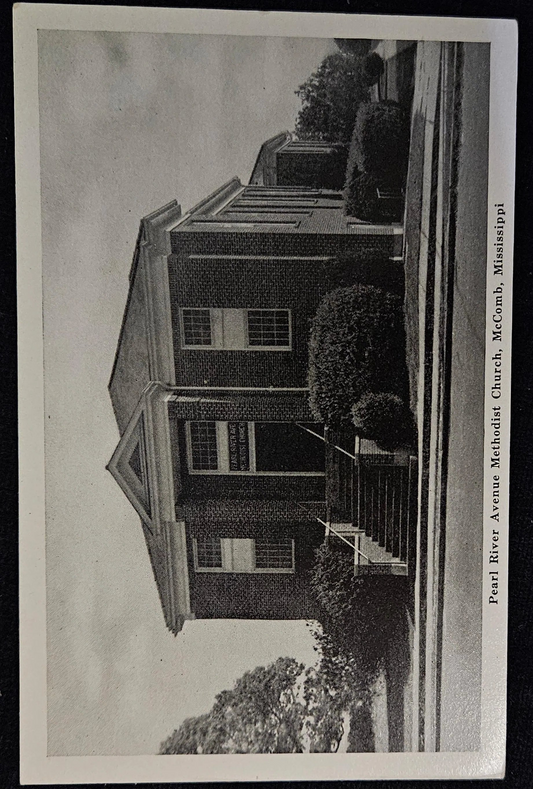 Pearl River Avenue Methodist Church - McComb, Mississippi - Vintage Black and White Postcard